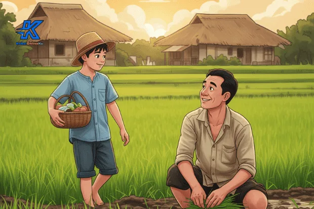 mengantarkan makanan ke ayahnya